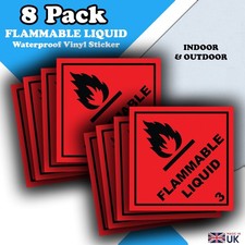 8 Pack Flammable Liquid Hazard Labels - Waterproof Vinyl Stickers 100mm x 100mm