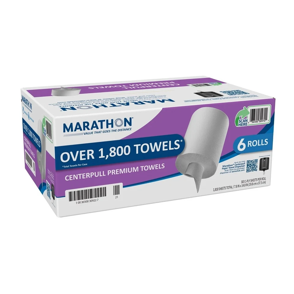 Marathon Centerpull Premium White 1-Ply Paper Towels 6 Rolls, 300 Sheets/Roll - Image 2 of 4