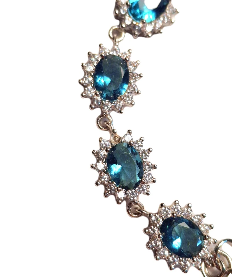 London Blue Topaz, White Topaz & .925 Sterling Silver Bracelet, 8 Inch - Image 3 of 4