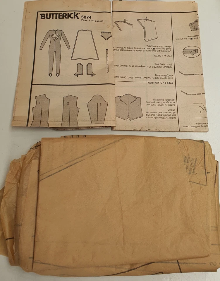 Vintage Butterick Pattern 5874 c1987 Uncut Sz A-Men's XS/S/M/L Superman Costume - Image 2 of 4