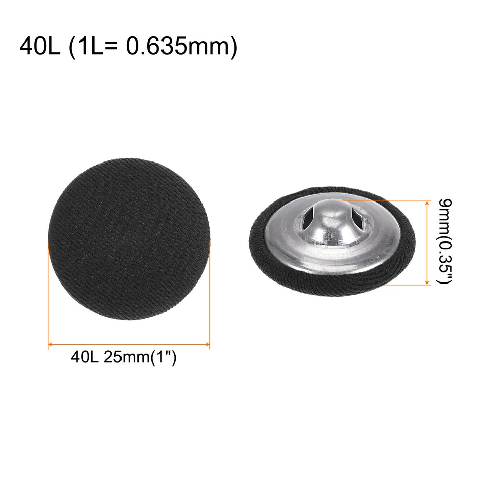 10er-Pack Stoffknöpfe mit Stoffüberzug,25mm,rund,Metall,Nähknöpfe,Schwarz - Bild 2 von 4