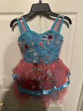Curtain Call E1281 Pink  Blue W/ Multi-Color Sequin Dance Costume Size Medium