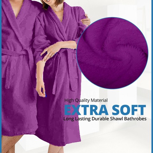 UNI SEX 100% COTTON BATHROBE SOFT SHAWL COLLAR TERRY TOWELING DRESSING GOWN - Picture 13 of 13