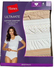 Hanes Ultimate Brief Womens 6/M Cotton Comfort Soft No Ride Up 4 Pack Tagless