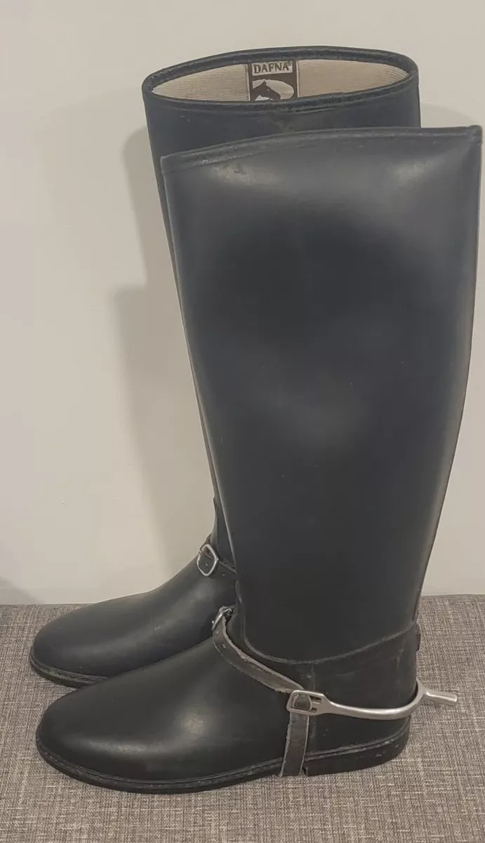 Dafna Riding Boots Women EUR 39 US 8 Black Tall Rubber Lined Boots 8003 spurs