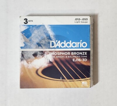 D'Addario EJ16-3D Phosphor Bronze Light Acoustic Guitar Strings 3 Sets EJ16