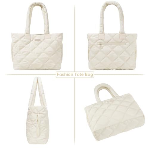 Tote Bag for Women, Quilted Tote Bag with Zipper, Puffer