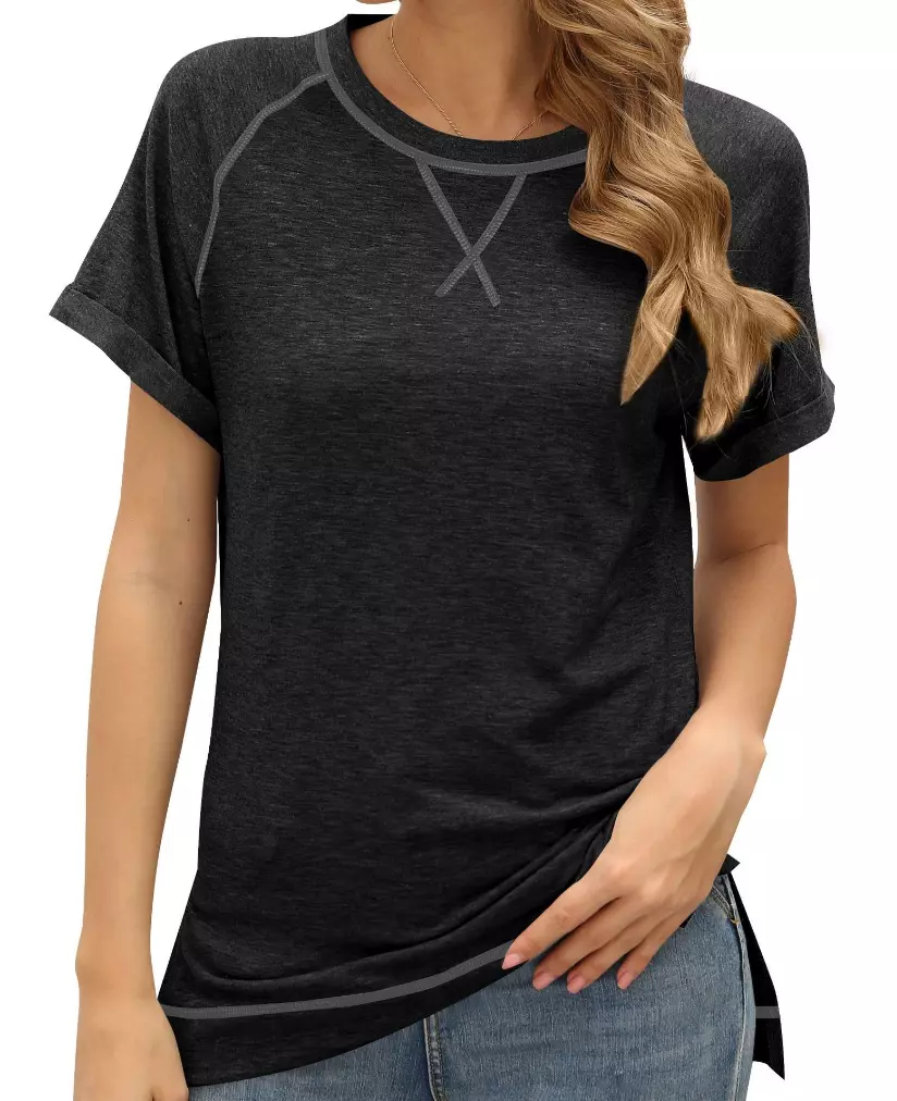 Camiseta Mujer Blusa Moda Raglan Manga Corta Moda Negro Camiseta