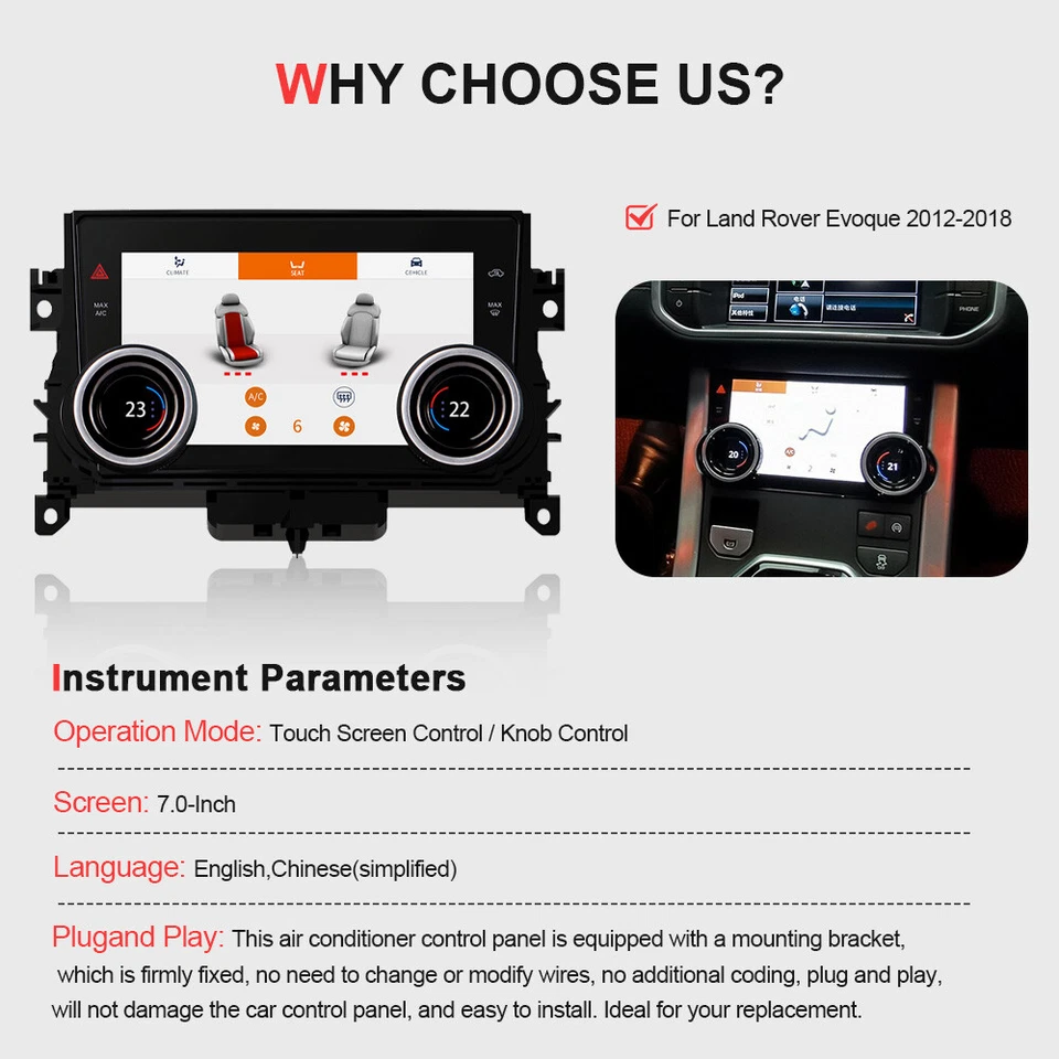 7" A/C Board Temperature Control Touch Screen For Land Rover Evoque L538 2012-18 - Image 3 of 4