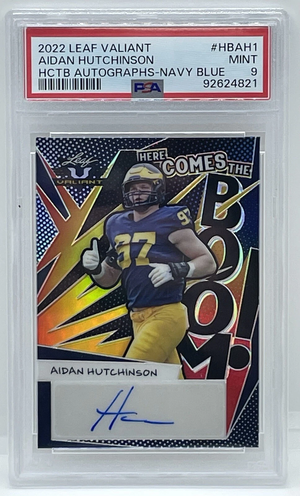 Aidan Hutchinson Leaf Valiant Here Comes the Boom Autographs #HBAH1 Navy Blue
