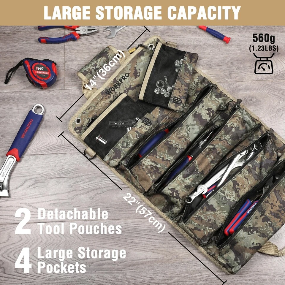 WORKPRO Heavy Duty Roll Up Tool Bag 6 Pockets Tool Organizer Tool Roll Organizer - Image 3 of 4