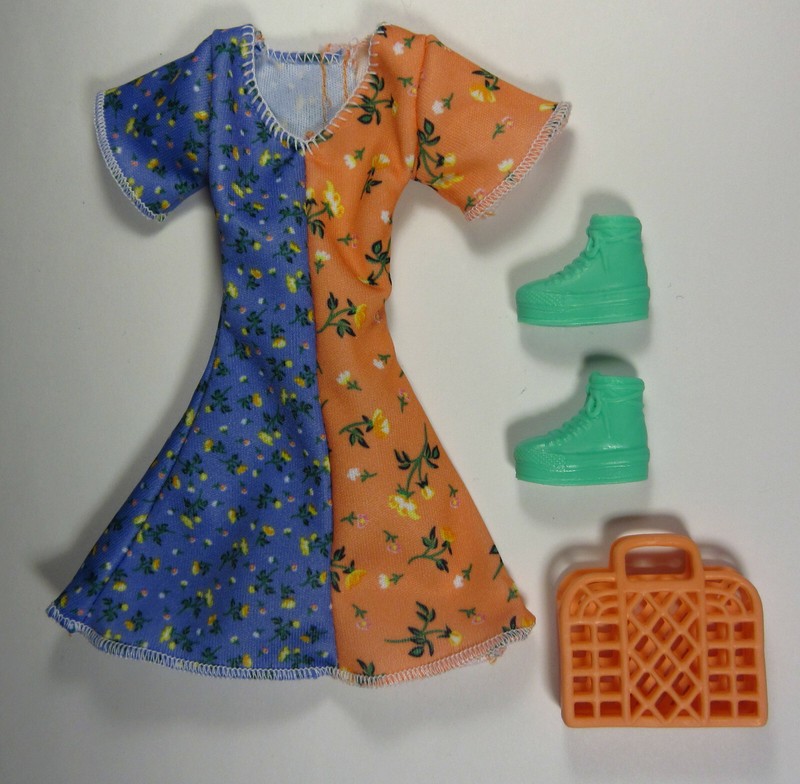 Barbie Deluxe Fashionista Gift Set Orange and Purple Doll Dress Sneakers Purse