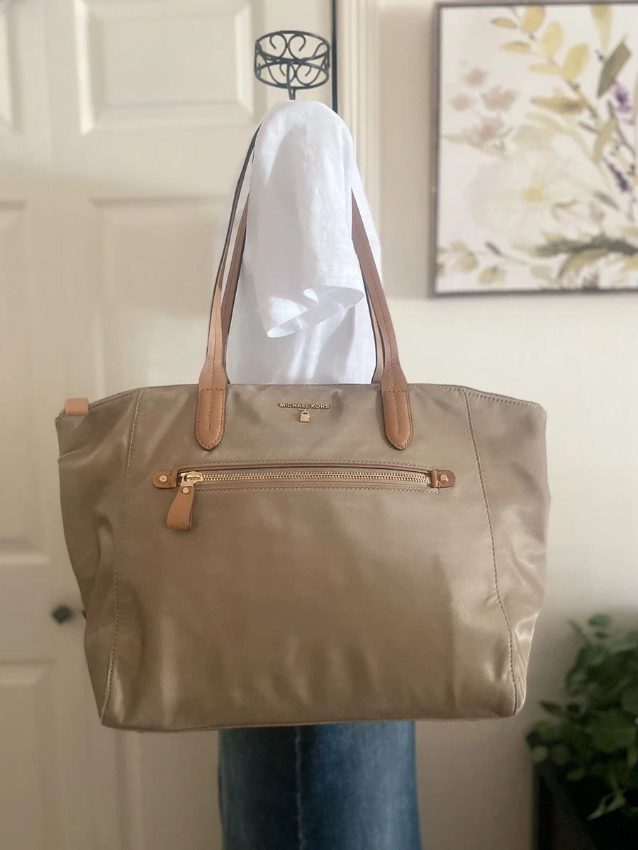 Michael Kors Beige Large Kelsey Nylon Tote Bag