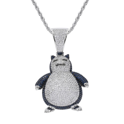 Cartoon Pokemon Snorlax Hip Hop Pendant Chain Necklace ICED AAA+ CZ Cos Jewelry - Picture 8 of 8