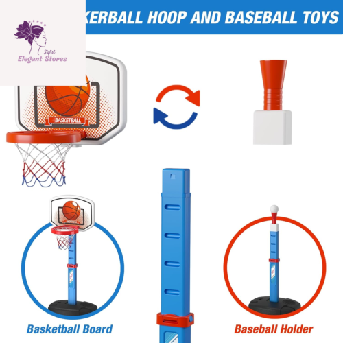 3 IN 1 Toddler Basketball Hoop and T Ball Set Kids Toys Adjustable Hoop Pitching - Picture 7 of 12