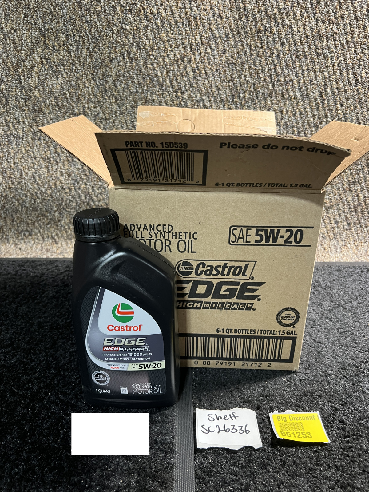(QTY 6) Castrol EDGE High Mileage 5W-20 Advanced Full Synthetic Motor Oil, 1 Qt
