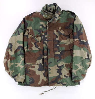 US Military VTG 80s Alpha Industries M65 Jacket Woodland Camo Mens M Regular