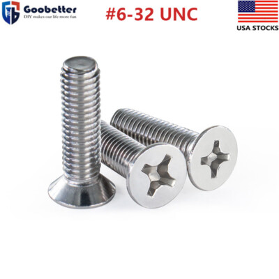 6-32 Flat Head Machine Screws Phillips A2 Stainless Steel All Sizes / Quantities