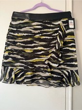 DKNY Animal Print Mini Skirt Black Green Airy Spring Lightweight $89 Ruffle