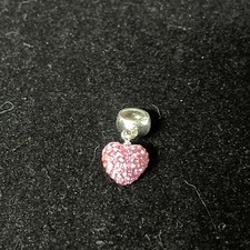 Murano Bead Charm 925 Sterling Silver pink sparkle dangle heart