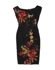 WAREHOUSE Womens Sleeveless Bodycon Dress UK 6 XS Black Floral Cotton AX04