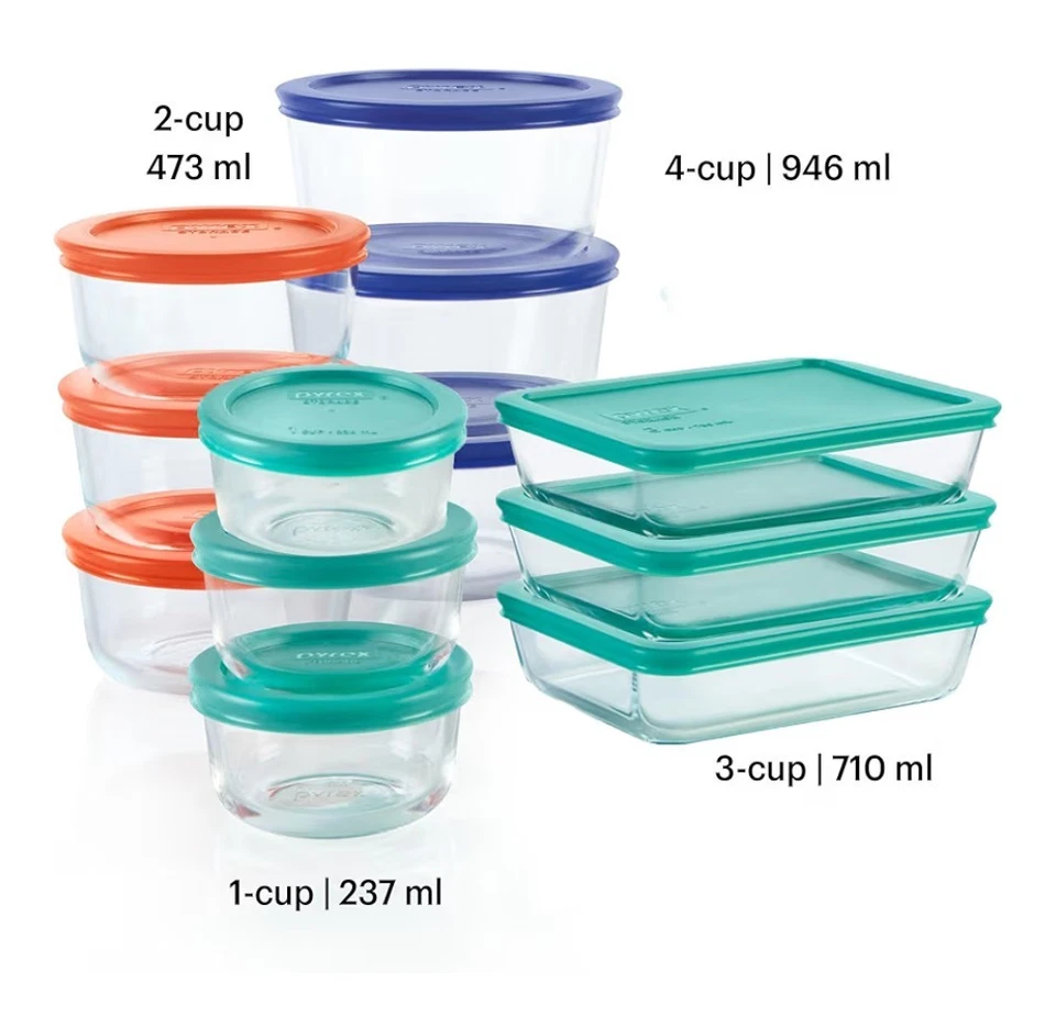 24 PC Pyrex Simply Store  Glass Storage Containers Set 1,2, & 3 Cup Meal Prep  - Image 2 of 4