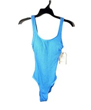 Time and Tru Crinkle One Piece Swimsuit Women's Blue Polyester NEW Size Small