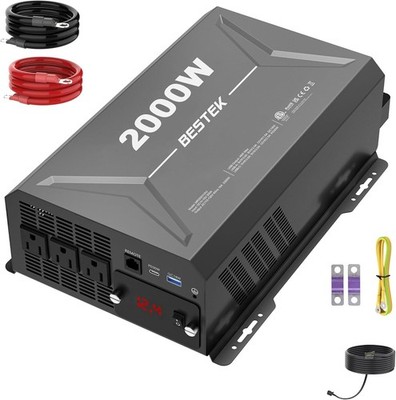 BESTEK 2000W Car Inverter 12V DC to 110V AC 3 Outlet