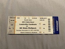 2011 Belk Bowl Louisville Cards Vs NC State Wolfpack Football Ticket Stub NCAA
