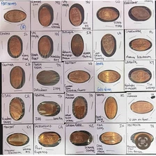 ELONGATED PRESSED CENTS / PENNIES: Lot of 25 IN FLIPS; ZOO, HISTORY, THEME PARKS