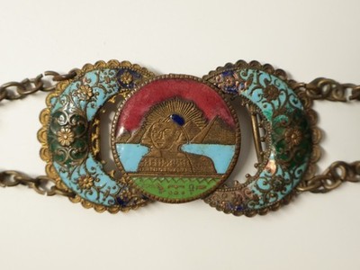 Alter Gürtel mit Schnalle ''Ägypten'' Bronze emailliert Orientalist 20.Jh.