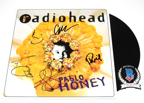 RADIOHEAD BAND SIGNED 'PABLO HONEY' RECORD VINYL ALBUM BECKETT COA x5 THOM YORKE