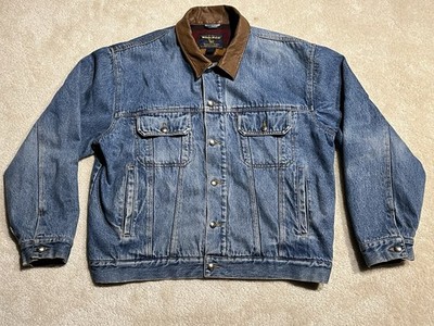 Vintage Woolrich Jacket Men's Blue Denim Blanket Lined Leather