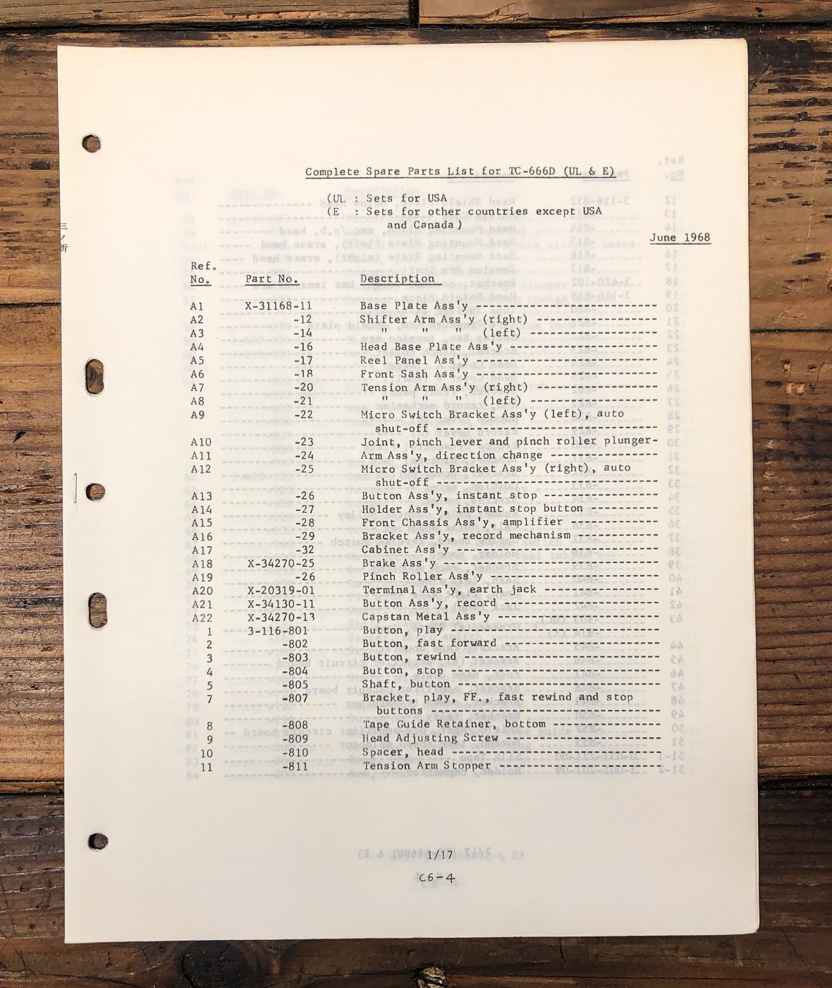 Sony TC-666D Reel to Reel Parts List Manual *Original*