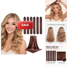 TOOLSSIDE Heatless Curls Overnight Blowout Rods 6 Pcs - Premium Jumbo Velvet