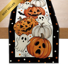 Halloween Pumpkin Ghost Table Runner 13x72 Inch Spooky Spider Web Party Decor