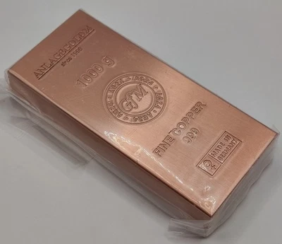 Kupferbarren, Heimerle & Meule (AnlageGold24) 1 Kg .999 Feinkupfer Riegel - Bild 1 von 4