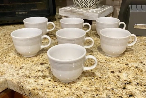 Set of Seven Fiesta White Coffee Tea Cups Fiestaware