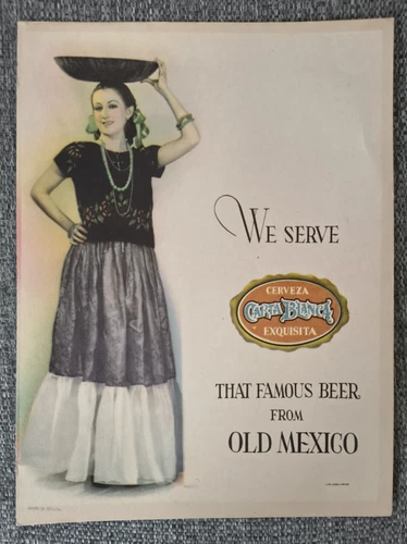 Vintage Carta Blanca Beer Sign Menu insert?  heavy stock paper Old Mexico