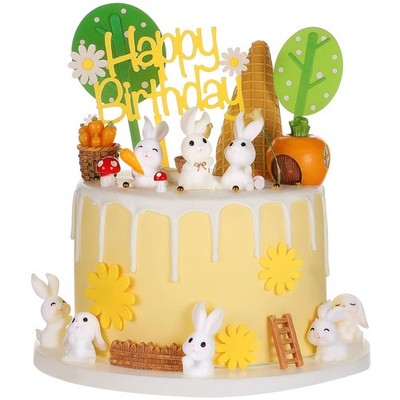 24 Pcs Easter Bunny Cake Topper Bunny Birthday Decorations Figurine Mini Rabbit 