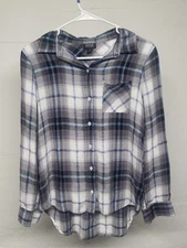 Ana A New Approach Womens Long Sleeve Button Down Shirt Small Blue Black Plaid 