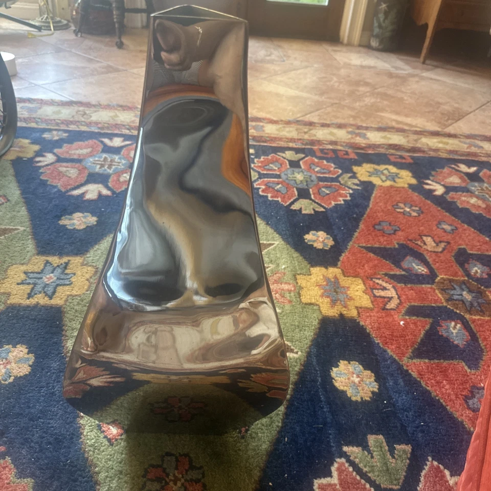 Модернистская ваза Michael Aram 18 дюймов нержавеющая сталь хром MCM винтажная абстрактная пара - Изображение 2 из 4