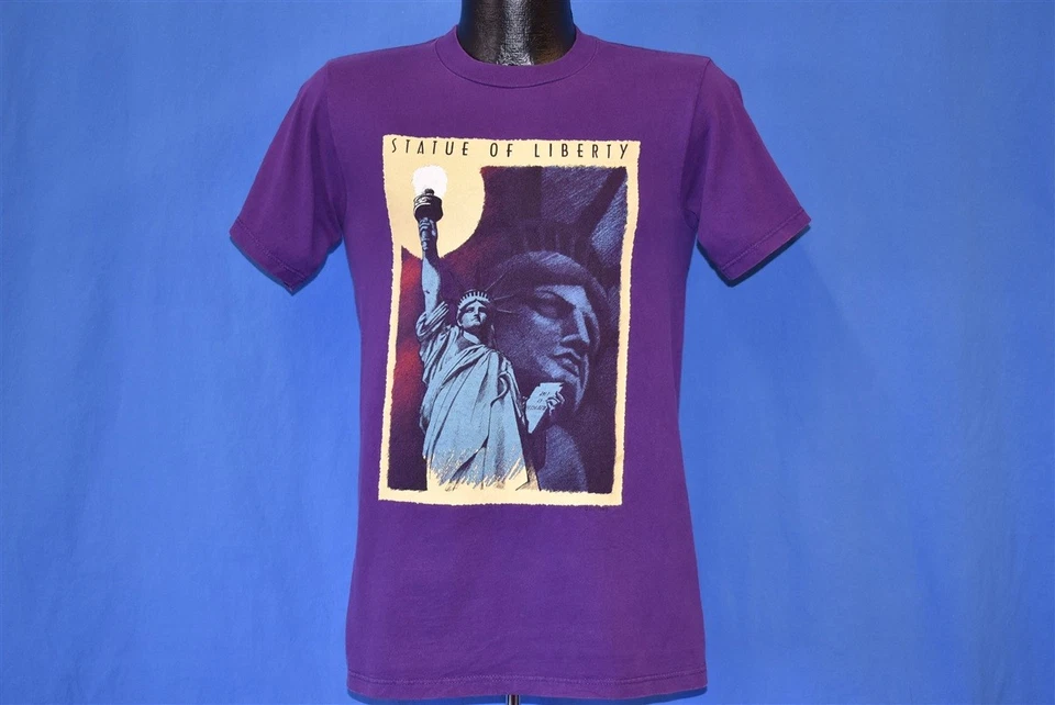 Camiseta de colección años 80 ESTATUA DE LA ISLA DE LA LIBERTAD NUEVA JERSEY CIUDAD DE YORK DAMA TURISTA NYC S Foto 2 de 3