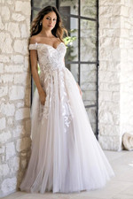 NWT Allure Wedding Dress Off-Shoulder Floral Appliqué A-Line sz 16 Ivory R3603