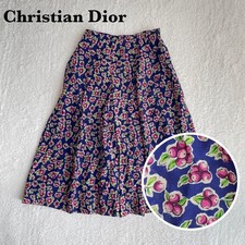 Rare Christian Dior Vintage Floral Print Midi Flare Skirt M