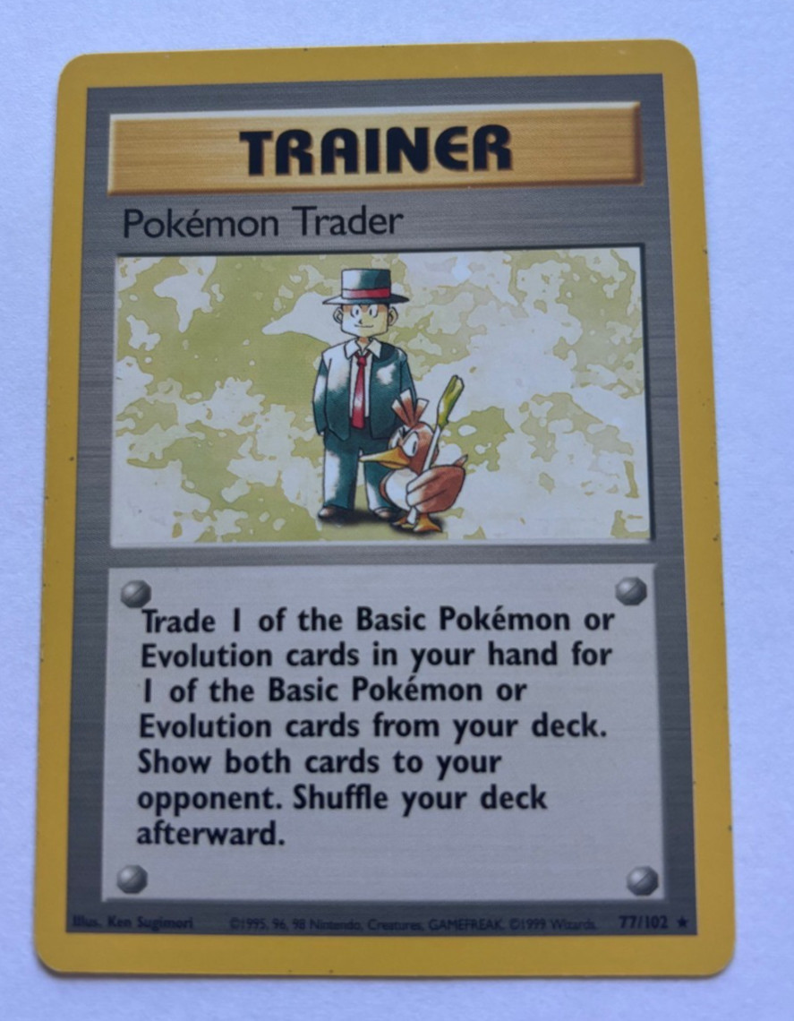 Pokemon Trader 77/102 Rare Non-Holo Base Set Pokémon Trainer Card LP