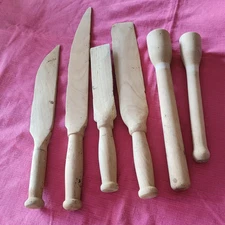 6 ANTIQUE HANDMADE RAW WOOD KITCHEN TOOLS / UTENSILS SPATULA ETC...
