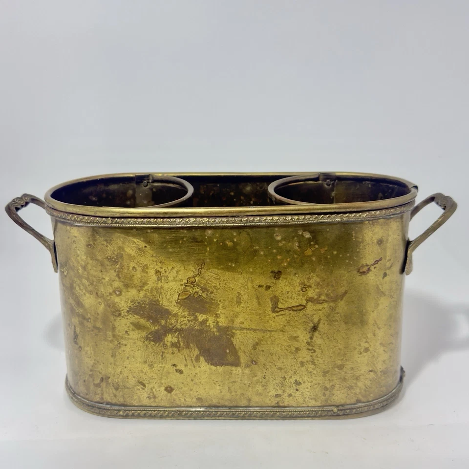 Vintage Mottahedeh Solid Brass Double Wine Chiller Bottle Holder Ice Bucket RARE - Image 2 of 4