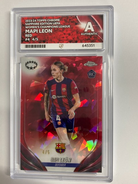 TOPPS CHROME UWCL 2023-24 MAPI LEON BARCELONA RC RED PARALLEL (JERSEY #) 4/5.