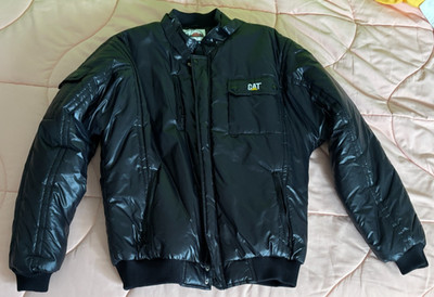 Vintage 80s Tonkin Inc Men's XL Cafe Racer Black CAT Caterpillar Puffer Jacket